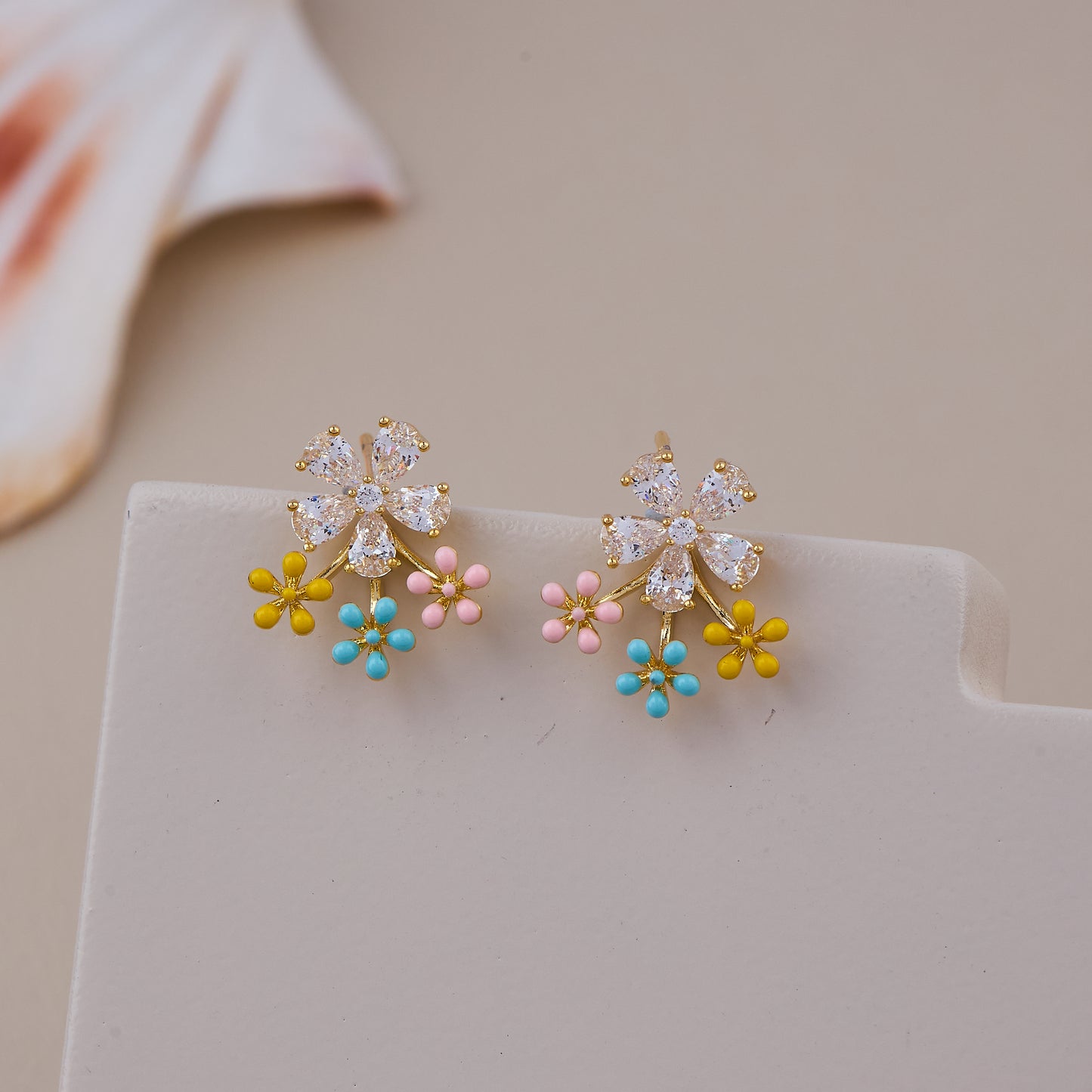 Colorful Floral Cluster Earrings with Crystal Petals