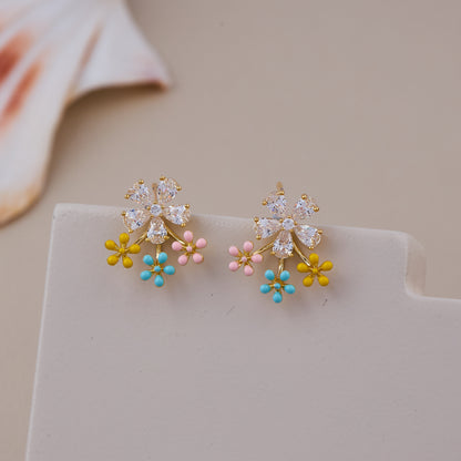 Colorful Floral Cluster Earrings with Crystal Petals