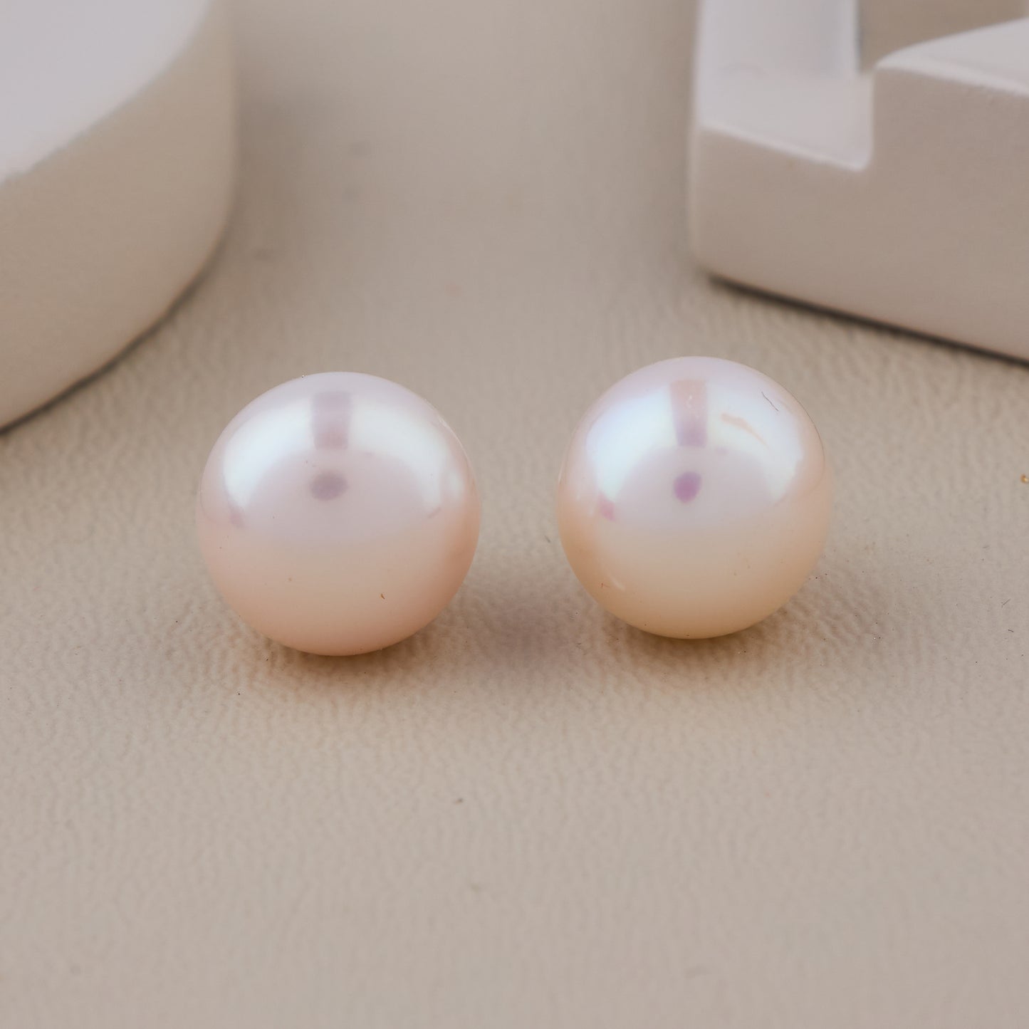 Classic Round Pearl Stud Earrings with a Soft Pink Luster