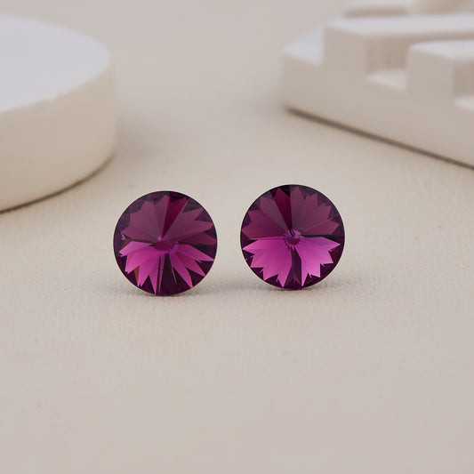 Round Faceted Purple Crystal Stud Earrings