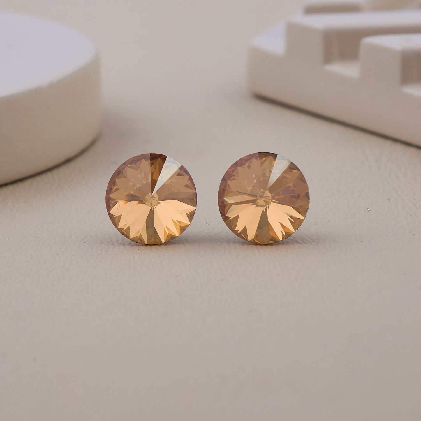 Round Faceted Golden Crystal Stud Earrings