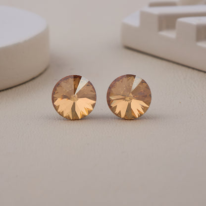 Round Faceted Golden Crystal Stud Earrings