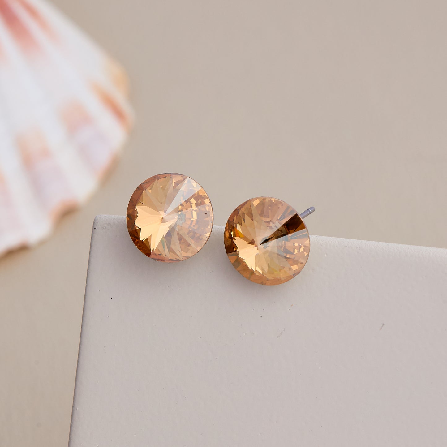 Round Faceted Golden Crystal Stud Earrings