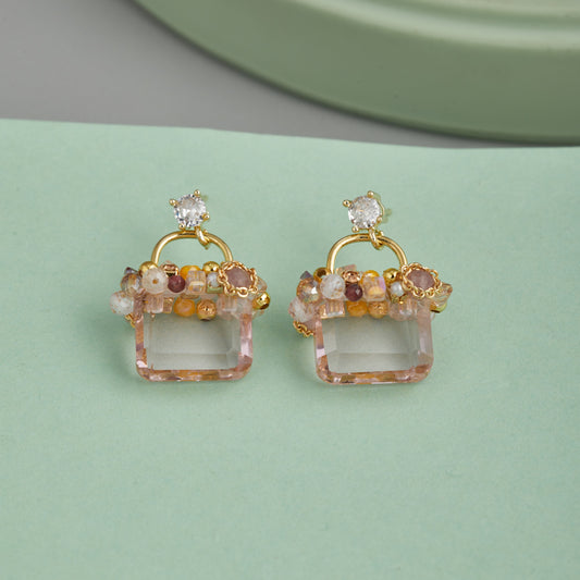 Gold & Enamel Earrings Elegant with Colorful Stones