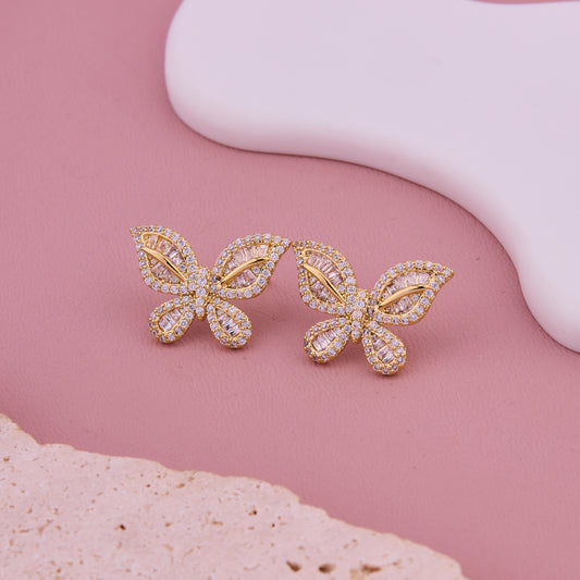 Elegant Gold-Plated Butterfly Stud Earrings Adorned