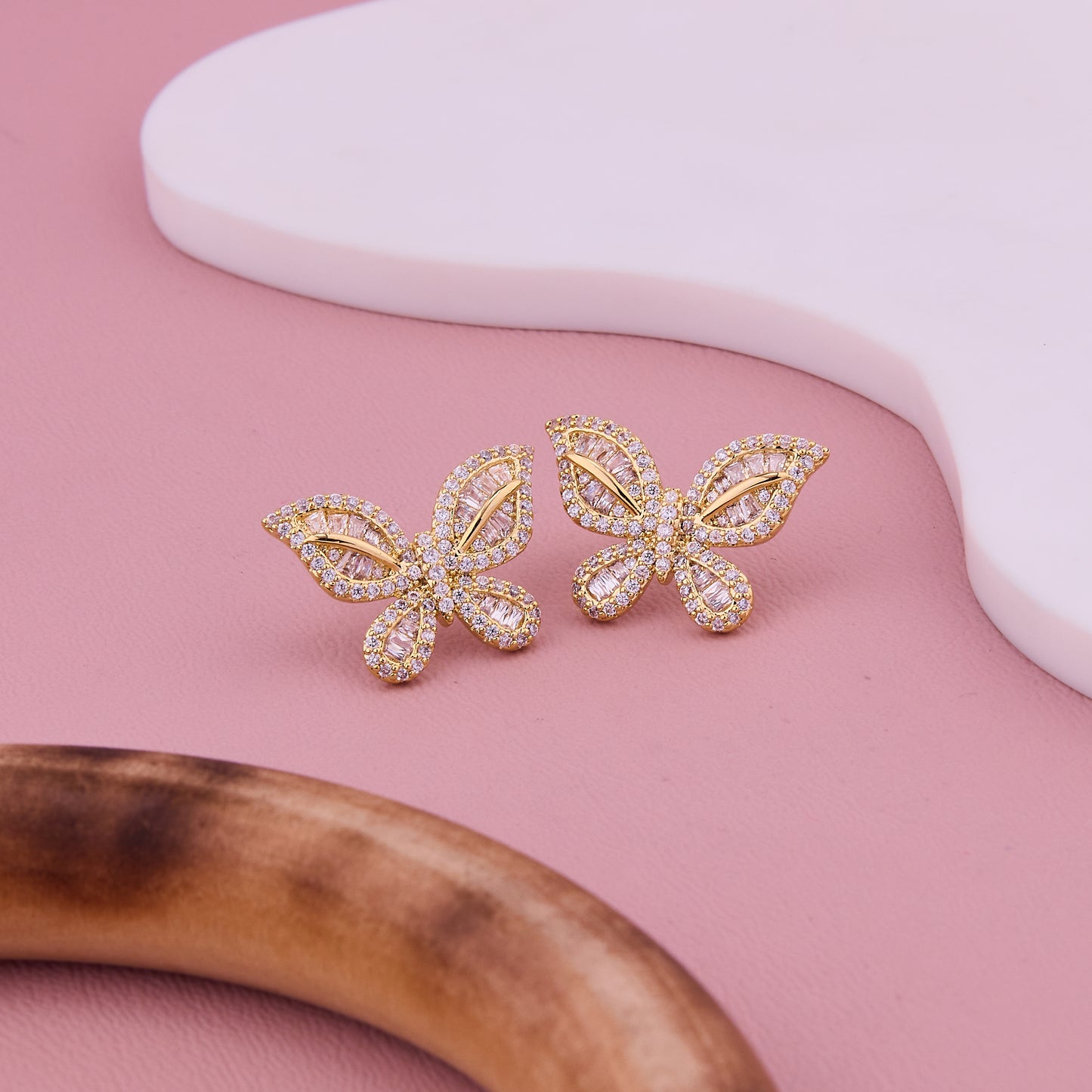 Elegant Gold-Plated Butterfly Stud Earrings Adorned