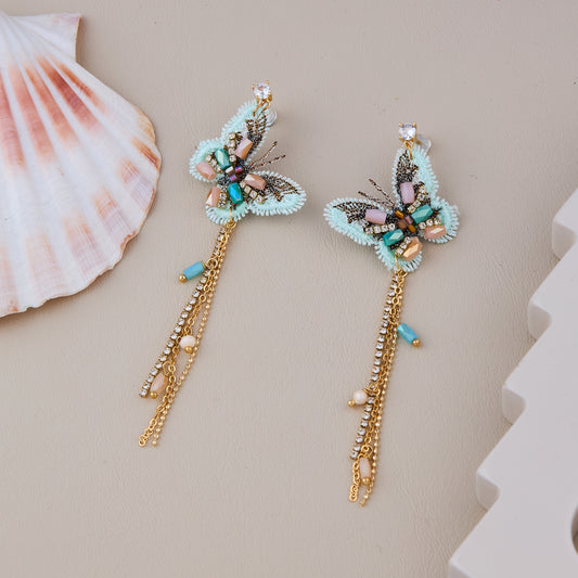 Bohemian Style Beaded Butterfly Dangle Earrings