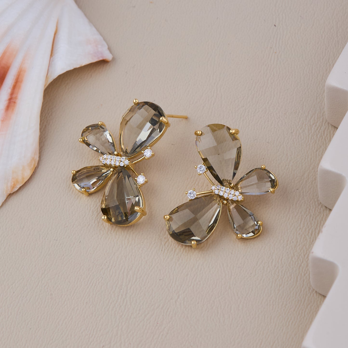 Chic butterfly earrings with smoky crystal wings