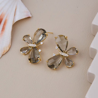 Chic butterfly earrings with smoky crystal wings