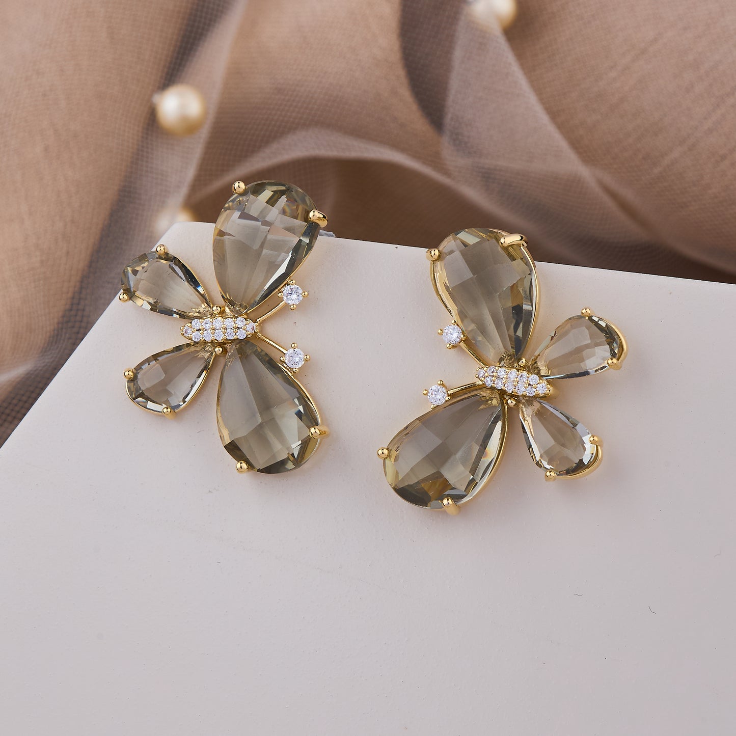 Chic butterfly earrings with smoky crystal wings