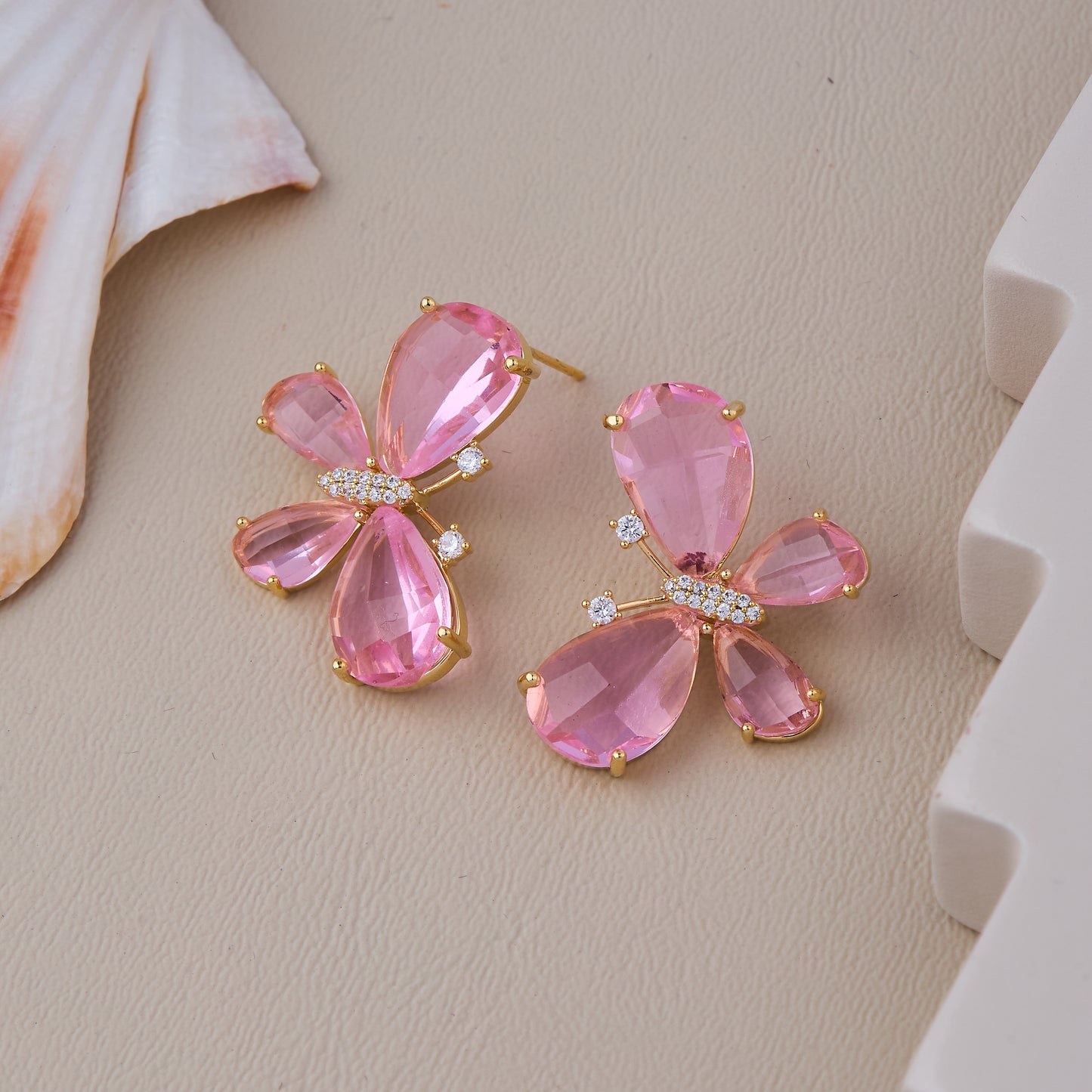 Lovely pink crystal butterfly earrings