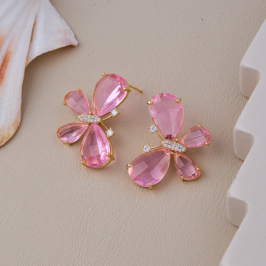 Lovely pink crystal butterfly earrings
