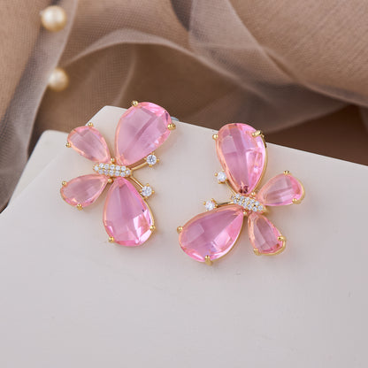 Lovely pink crystal butterfly earrings