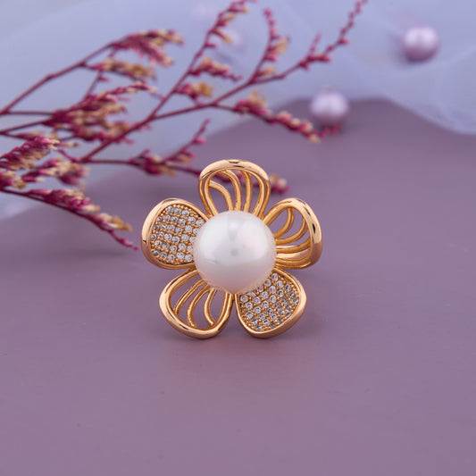 Golden Blossom Pearl Ring