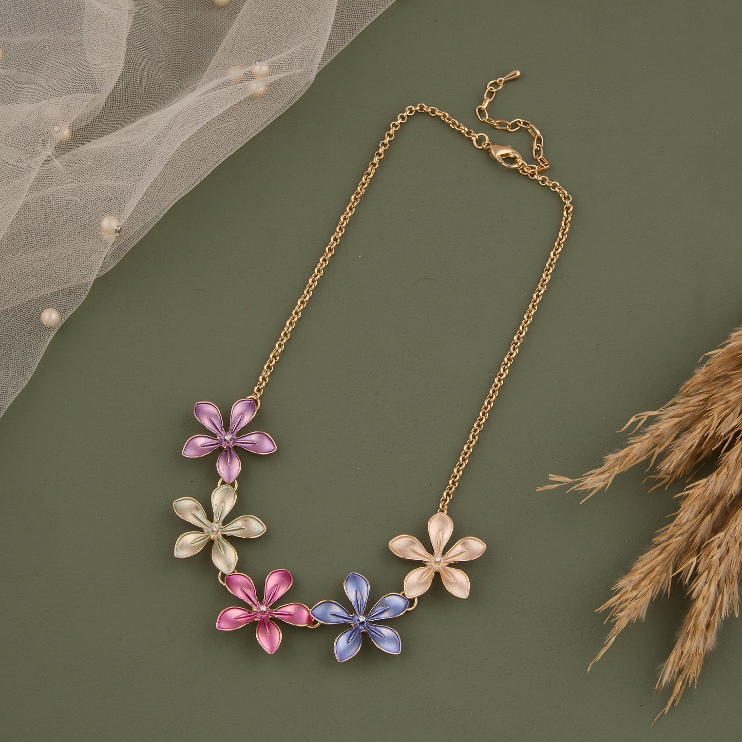 Floral Necklace Colorful and Intricate Design