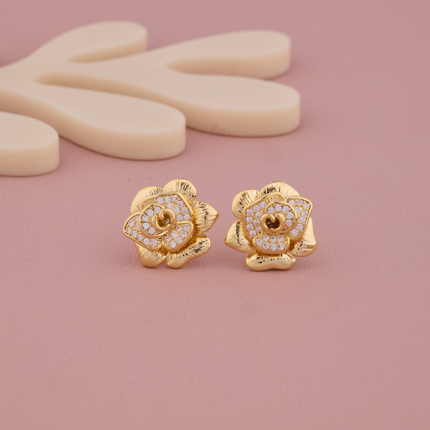 Golden Rose Bloom Earrings with Sparkling Stone Accents