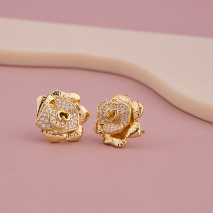 Golden Rose Bloom Earrings with Sparkling Stone Accents