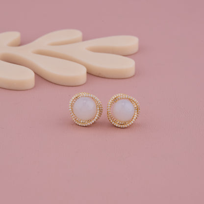 Elegant Pearl Stud Earrings with Double Halo of Sparkling Stones