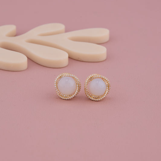Elegant Pearl Stud Earrings with Double Halo of Sparkling Stones