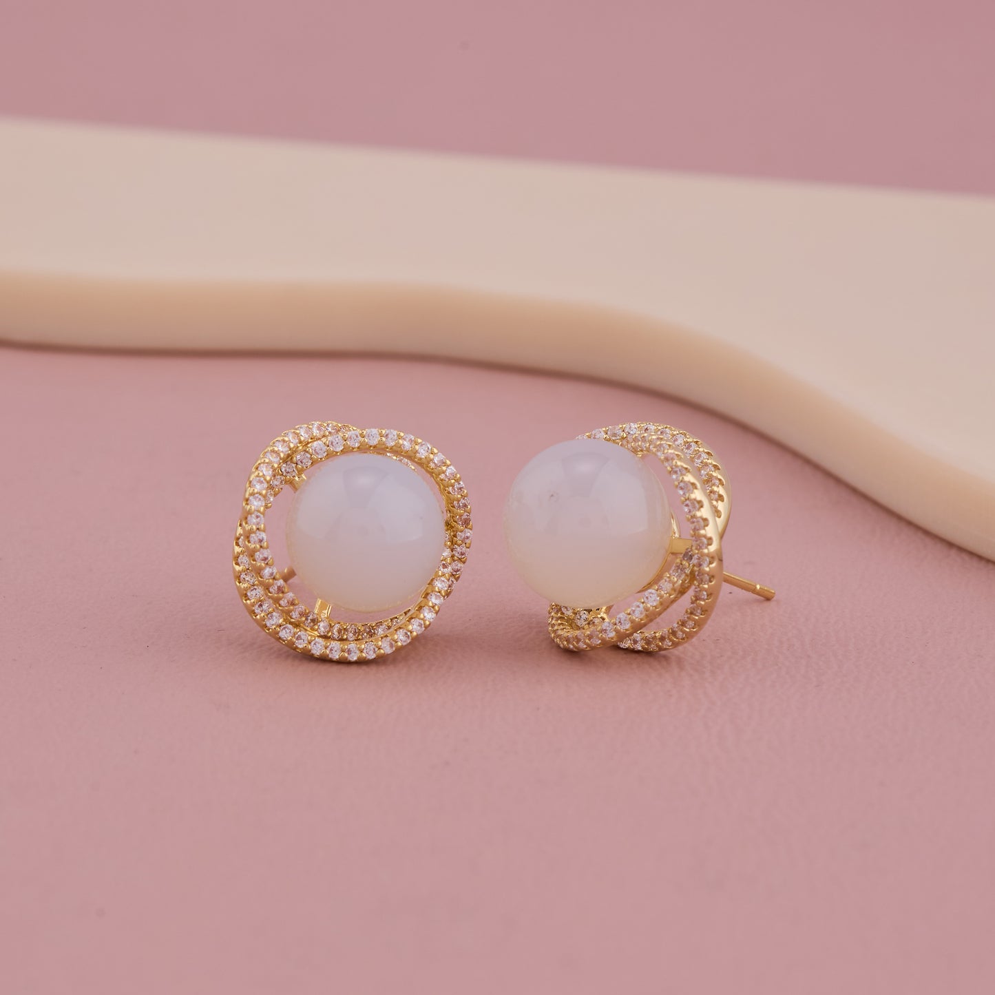 Elegant Pearl Stud Earrings with Double Halo of Sparkling Stones
