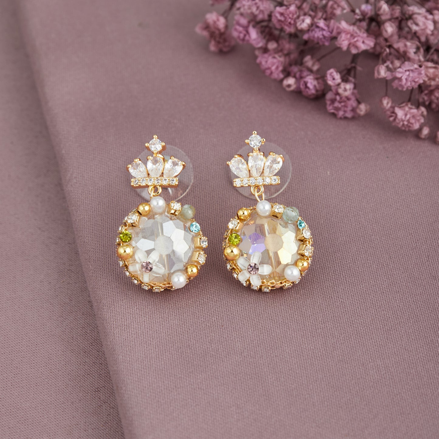 Floral Earrings with Gemstone Elegance