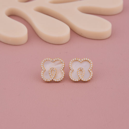 Elegant Clover-Inspired Stud Earrings with Crystal Outline