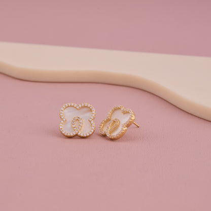 Elegant Clover-Inspired Stud Earrings with Crystal Outline