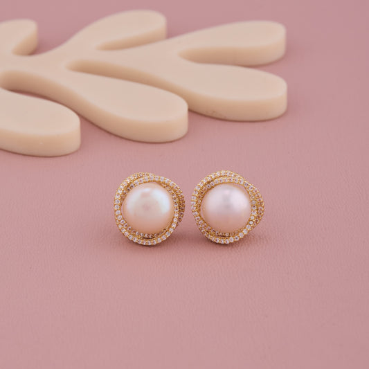 Pearl Stud Earrings With Diamond Halo