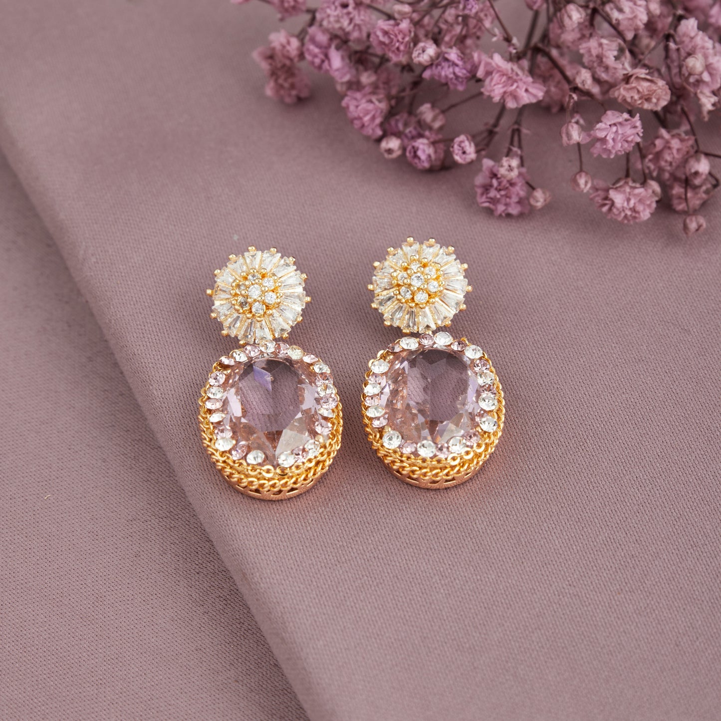 Gemstone Earrings with Floral Motifs