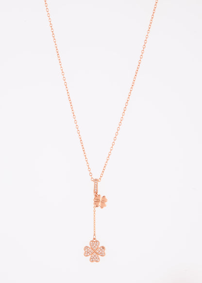 Rose Gold Clover Drop Pendant Necklace by GC Premium Jewellery