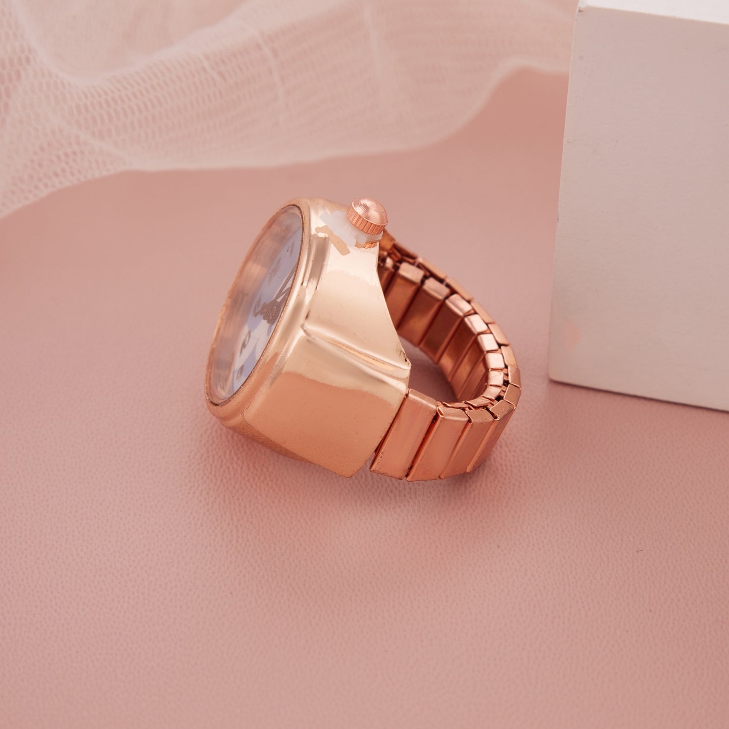 Rose Gold Cloud Print Analog Ring Watch for Women