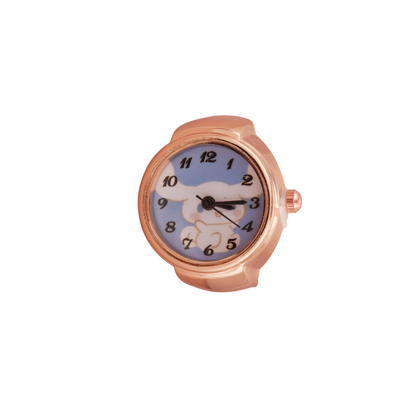 Rose Gold Cloud Print Analog Ring Watch for Women