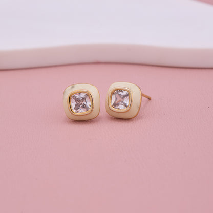 Gold Framed Crystal Stud Earrings