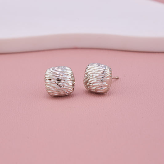 Textured Silver Square Stud Earrings
