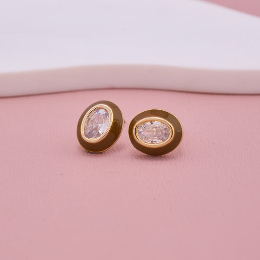 Oval Crystal Gold Stud Earrings