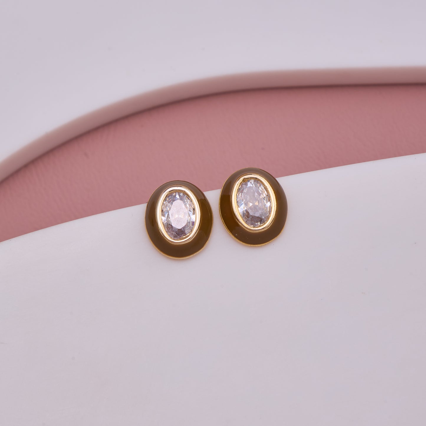 Oval Crystal Gold Stud Earrings