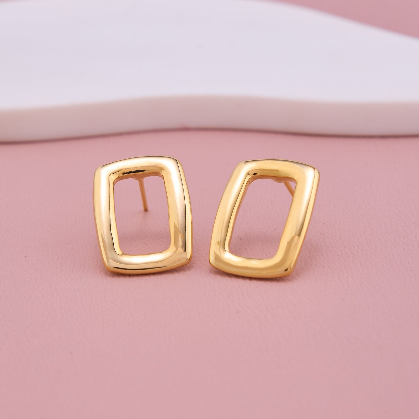 Open Rectangle Gold Stud Earrings