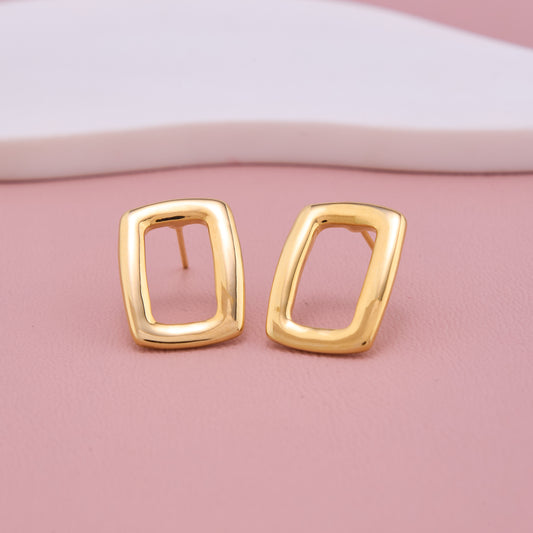 Open Rectangle Gold Stud Earrings