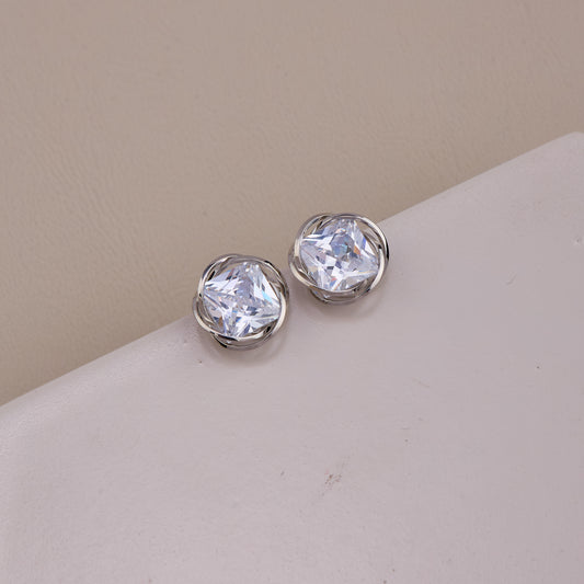 Silver Twisted Halo Crystal Stud Earrings