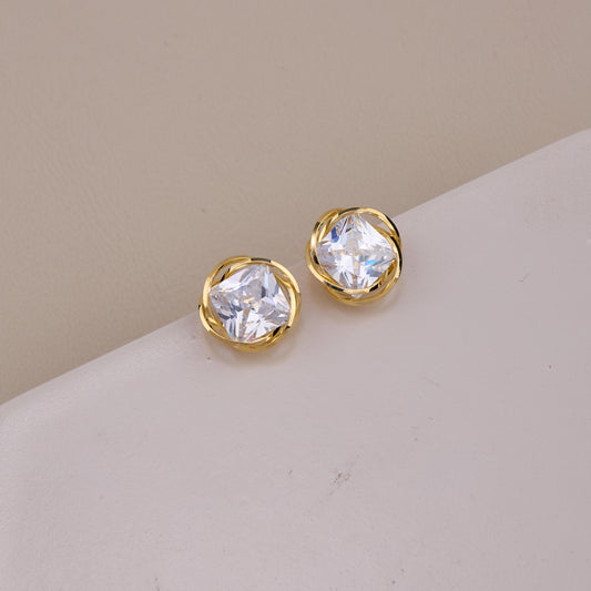 Gold Twisted Halo Crystal Stud Earrings