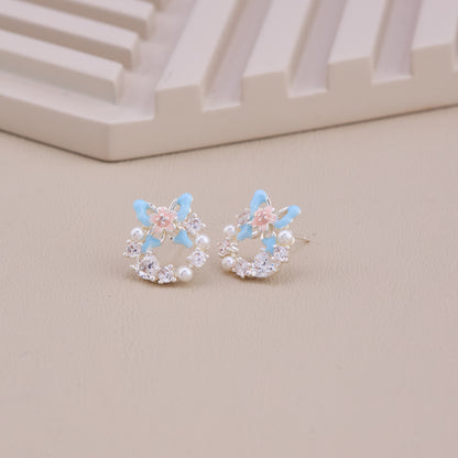 Butterfly Pearl Crystal Stud Earrings