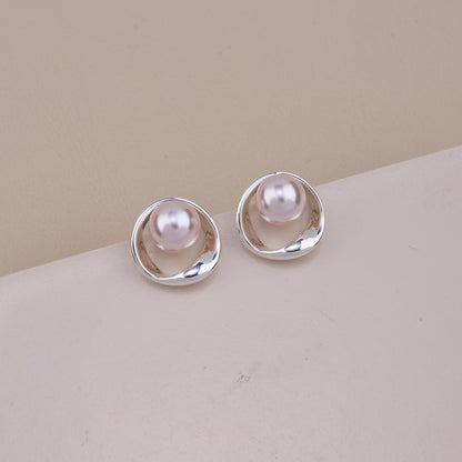 Silver Pearl Circle Stud Earrings