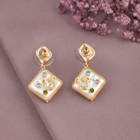 Gold Floral Earrings with Bling-Bling Style