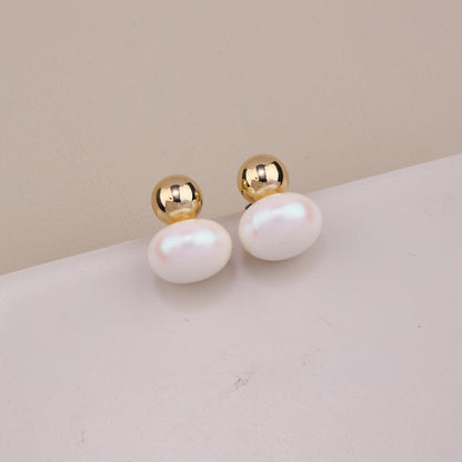 Gold and Pearl Duo Stud Earrings