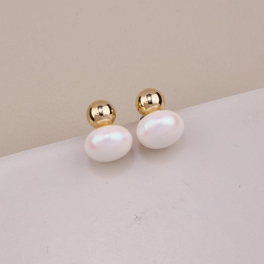 Gold and Pearl Duo Stud Earrings