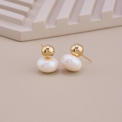 Gold and Pearl Duo Stud Earrings