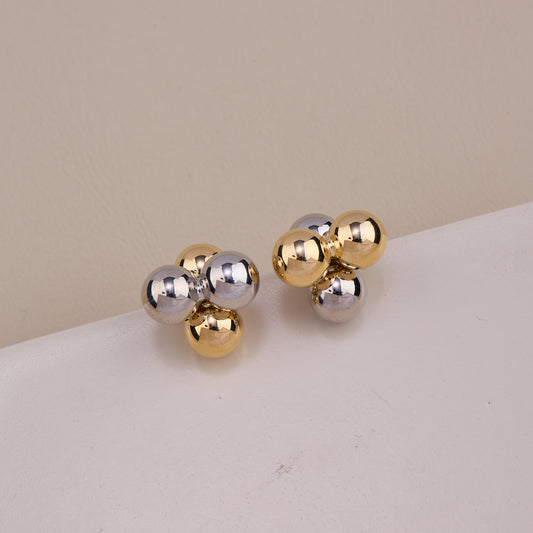 Gold and Silver Sphere Cluster Stud Earrings