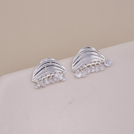 Silver Wave Crystal Stud Earrings