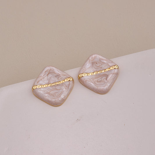 Marble Texture Gold Accent Stud Earrings