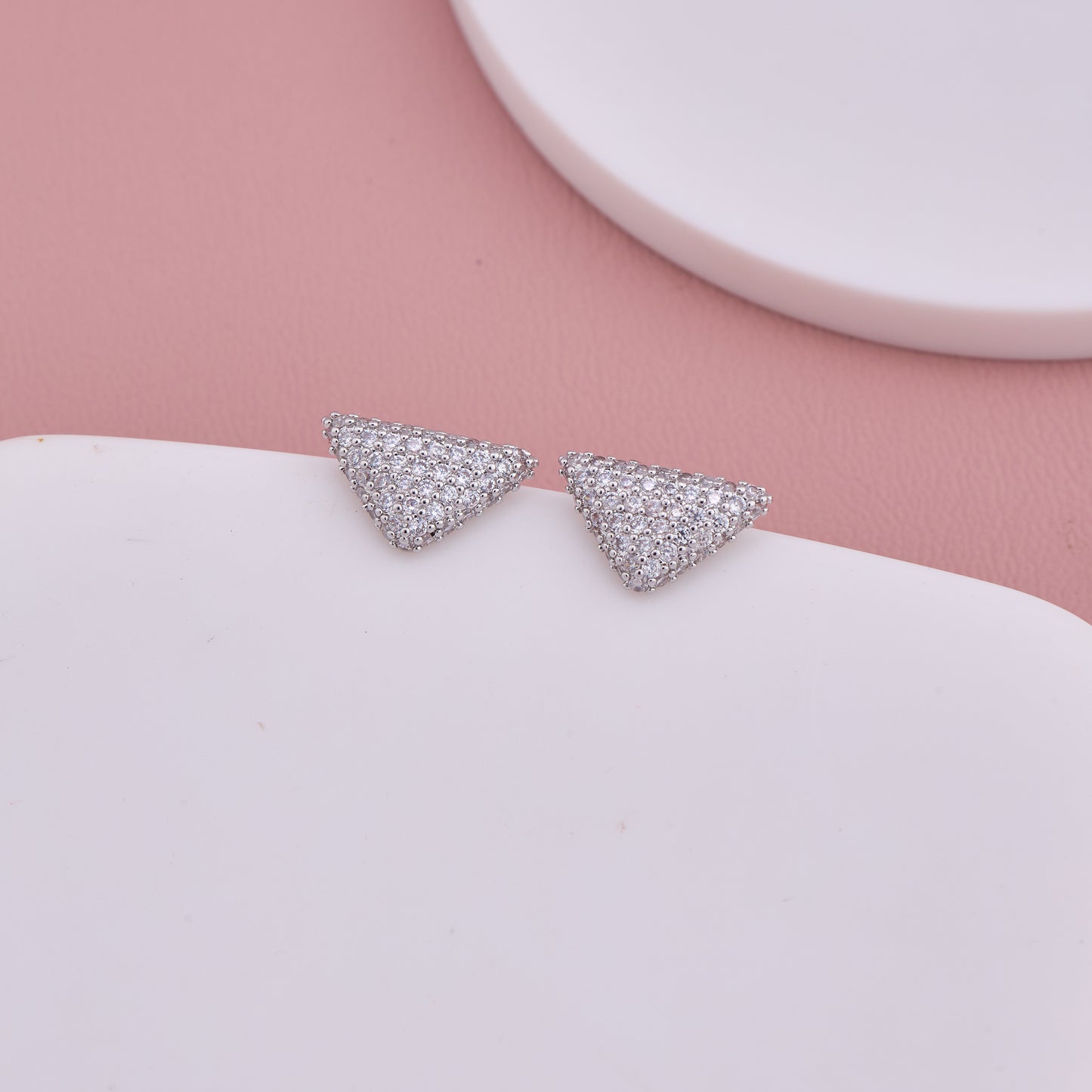 Silver Triangle Crystal Stud Earrings